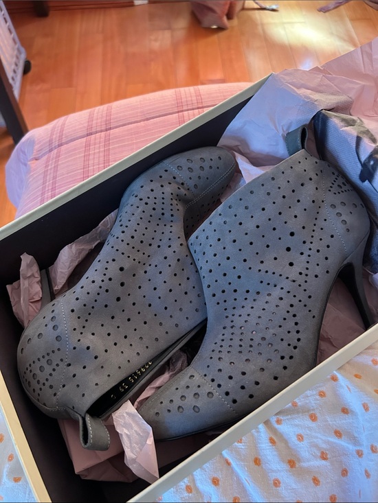 Stella McCartney Shoes - Stella McCartney Perforated Pointed-Toe Ankle Booties in Slate Gray